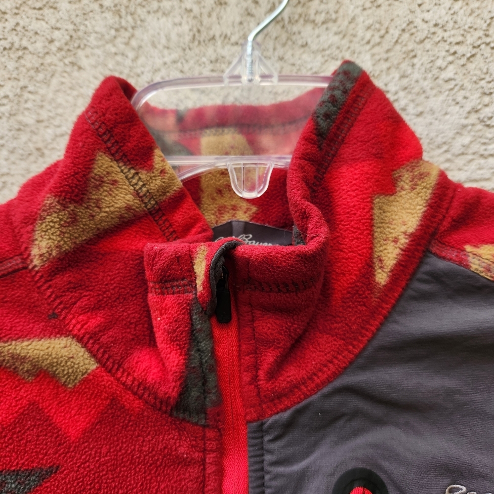 EDDIE BAUER Mens Pullover Medium Red Fleece Quarter Zip Geometric Pocket - Picture 12 of 13
